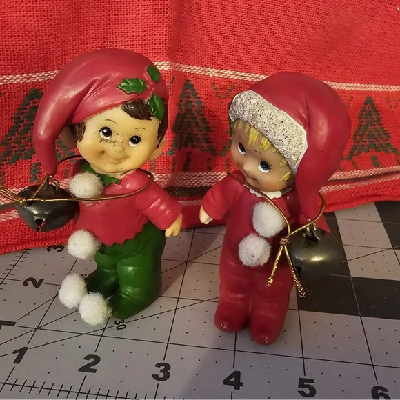 Holly Babes Collection Morehead Inc Snow Bunnies Figurines Boy and Girl w Bell - Picture 3 of 5